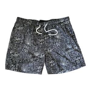 Wesc Mary Jane Be Happy swimming trunks Swim Shorts Men SZ XL black & white
